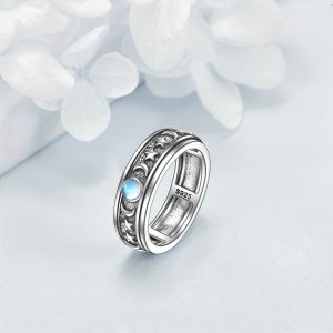 Sterling Silver Anxiety Spinner Rings Synthetic Moonstone Moon And Star Ring Rotatable Mood Rings For Women Relieve Stress Gift