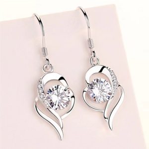 1pair S925 Sterling Silver Moissanite Drop Earring, Love Heart Shaped Earrings, Wedding Proposal Birthday Anniversary Gift