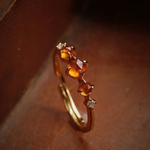 925 Silver Ring With Orange Cubic Zirconia, Retro Exquisite Adjustable Ring, For Daily Decoration, Banquet Party Holiday Birthday Anniversary Gift