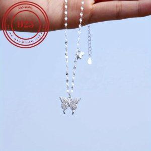 S925 Sterling Silver Hypoallergenic Women's Necklace Butterfly Pendant Clavicle Chain Neck Jewelry Gift. 1.8g/0.06oz