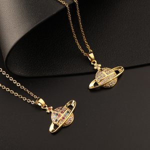 2pcs two pieces of Golden jewelry gold-plated planet creative design multi-style necklace daily versatile niche gift party couples sisters wear the best choice