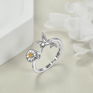 Hummingbird Rings For Women Sterling Silver Hummingbird Daisy Spinner Rings Bird Open Rings For Women Size 7