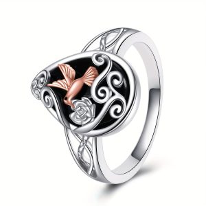 Celtic Filigree Hummingbird Rings Sterling Silver Black Onyx Hummingbird Ring Jewelry Gifts For Women Men