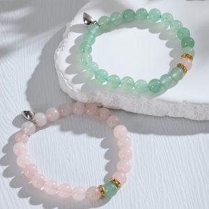 2Pcs Magnetic Couples Jewelry Set - Exquisite Green Aventurine And Pink Rose Quartz Distance Bracelets For Him And Her, Matching His And Hers Accessories For Men And Women, Symbolizing Eternal Love And Connection