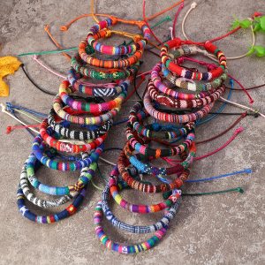 24pcs Bohemian Style Woven Bracelets Set, Random Colorful Cloth Art Friendship Surf Bracelet For Men Women (2 Style)