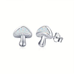 Mushroom Earrings For Women Studs Earring 925 Sterling Silver Mushroom Studs Cute Opal Earrings Dainty Mushroom Jewelry Gifts For Teen Birthday Present