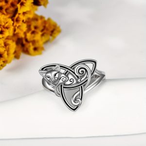 Celtic Cat Ring For Women Sterling Silver Trinity Celtic Knot Ring Animal Ring Jewelry Size 7