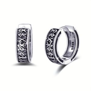 Viking Hoop Earrings 925 Sterling Silver Norse Viking Runes Earrings Black Huggie Earrings Vintage Jewelry Gifts For Women Men