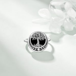 Tree Of Life Rings Sterling Silver Black Onyx Moon Phase Tree Of Life Rings Jewelry Gifts For Women